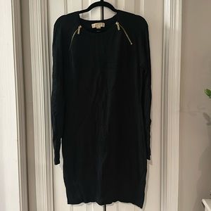 MICHAEL Michael Kors black sweater dress with gold zipper detail. Size Medium